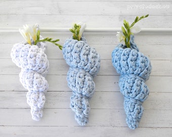 Shell Basket Crochet Eco Friendly Decor 100% Natural Cord, Decor with Fresh Flowers, Makeup Organizer Sea Style Beach Decor, Fabulous Gift!