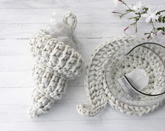 Crochet Tea Set - Ammonite Teapot Coaster and Seashell Basket for your favorite tea! Perfect Gift for Tea Lovers! Mother's Day Gift