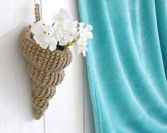 Panier de coquillages au crochet, décoration de fleurs fraîches, décoration écologique, ficelle de chanvre, style marin, décoration de plage, cadeau fabuleux !