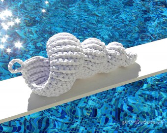 Shell Large Basket Crochet, Eco Friendly Decor, Cotton Cord, Sea Style, White Beach Decor, Fabulous Gift!
