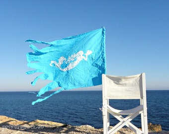 Mermaid Flag - Beach Art, Home or Beach and Garden Decor. Coastal Wedding Decor! Hand painted, blue/white decor. Amazing gift!