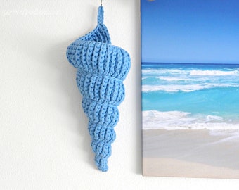 Shell Large Basket Crochet, Eco Friendly Decor 100% Natural Blue Cord,  Wall Decor, Sea Style, Beach Decor, Fabulous Gift!