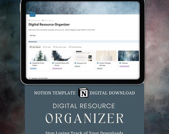 Notion Template Digital Resource Organizer Track Downloads Files Licenses Membership Content Asset Organizer Notion Planner Library