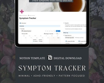Symptom Tracker Notion Template | Simple Symptom & Energy Log | Chronic Illness Tracker | Digital Download