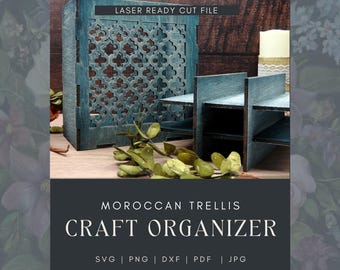 Craft Supply Organizer | SVG Laser Cut File | Makup Divided Storage Box | Glowforge | Teacher Desk Organizer | Moroccan Lattice Design