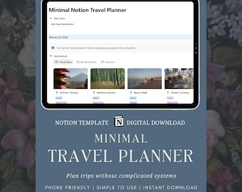 Travel Planner Minimal Notion Template Simple Trip Planner Itinerary Organizer Mobile Friendly Notion Template For Traveler Trip Planning