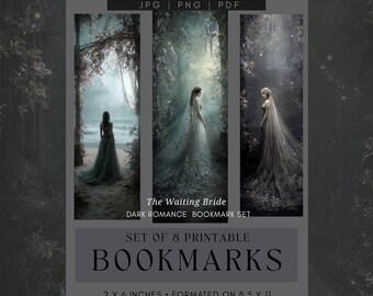 Dark Romance Printable Bookmarks Set Moody Gothic Wedding Bride for Book Lovers Gift Junk Journal Ephemera Bookmark PNG
