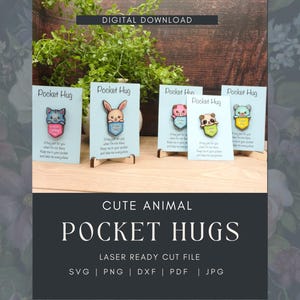 Laser Ready Cut File, Cute Animal Pocket Hugs Glowforge SVG, Digital Download Perfect for Using Scraps