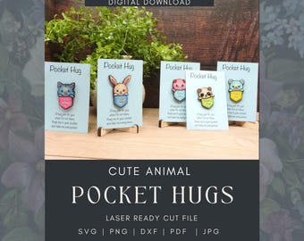 Laser Ready Cut File, Cute Animal Pocket Hugs Glowforge SVG, Digital Download Perfect for Using Scraps
