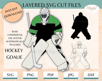 Ice Hockey Goalie Layered SVG Cut File for Cutting Machines, Hockey Goaltender SVG,  Hockey Goal Keeper, Hockey  Nettender SVG