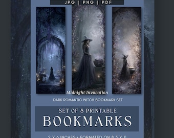 Dark Romance Witch Printable Bookmarks Set Moody for Book Lovers Gift Junk Journal Ephemera Bookmark PNG