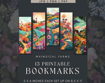 Cute Whimsical Farms Printable BookMarks, 15 Quirky, Cute Bookmark | PNG, PDF, JPG | Digtal Bookmark Design for Sublimation and Printing
