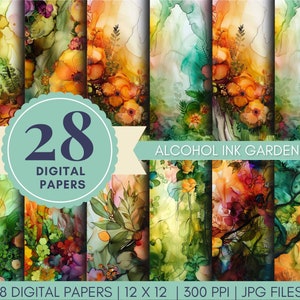 Pacchetto di carta digitale per album stampabili con diario spazzatura, carte collage di sfondo astratto con inchiostro alcolico per kit digitale artigianale decoupage, cartoline