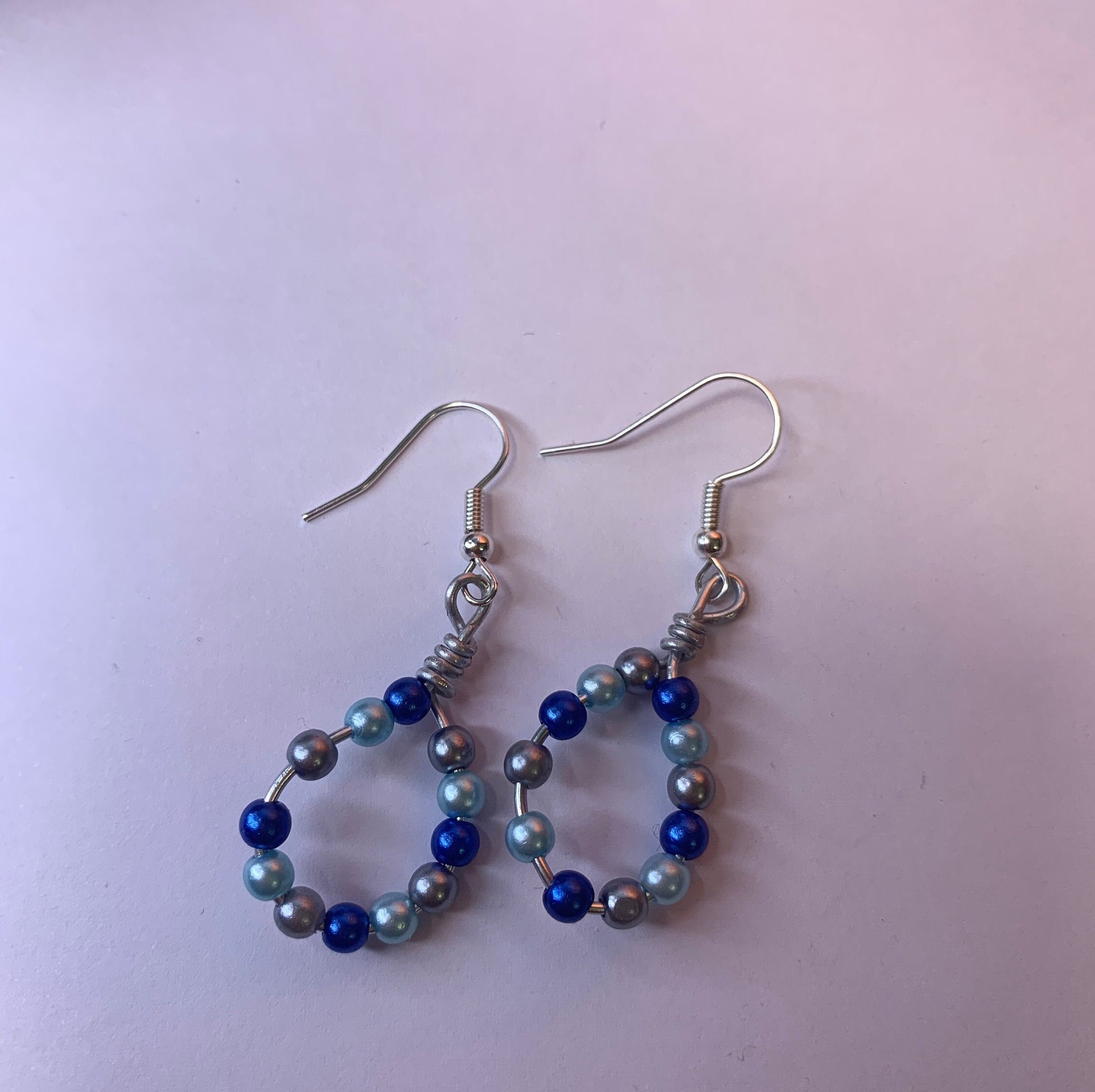 Teardrop multi bead earrings shades of blue Etsy
