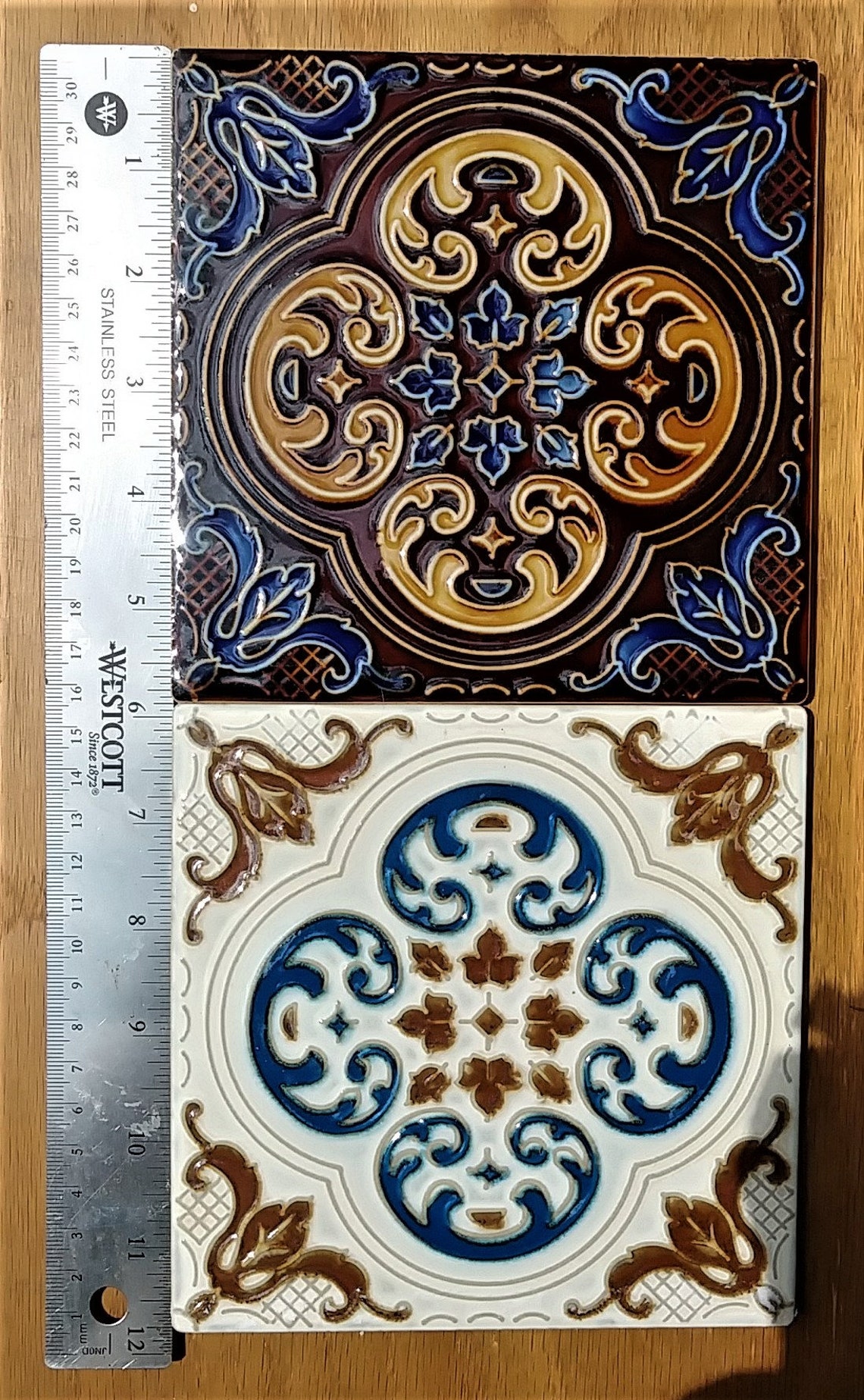 Vintage Japan Embossed Ceramic Tiles lot of 9 Etsy