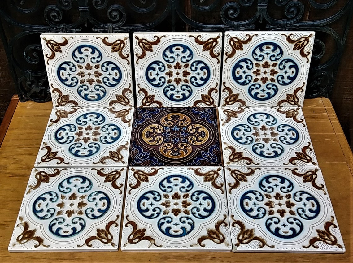 Vintage Japan Embossed Ceramic Tiles lot of 9 Etsy
