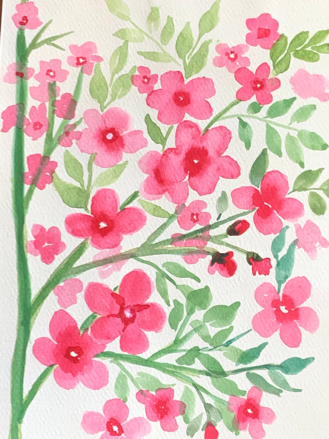 Pink Flowers Original Art Watercolor Painting Handmade 5x7 in Card - Etsy