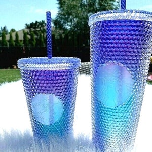 Starbucks Mermaid Purple Aqua Blue Ombre Studded 24 Oz Venti & 16Oz Grande Tumbler Set - New with Tags
