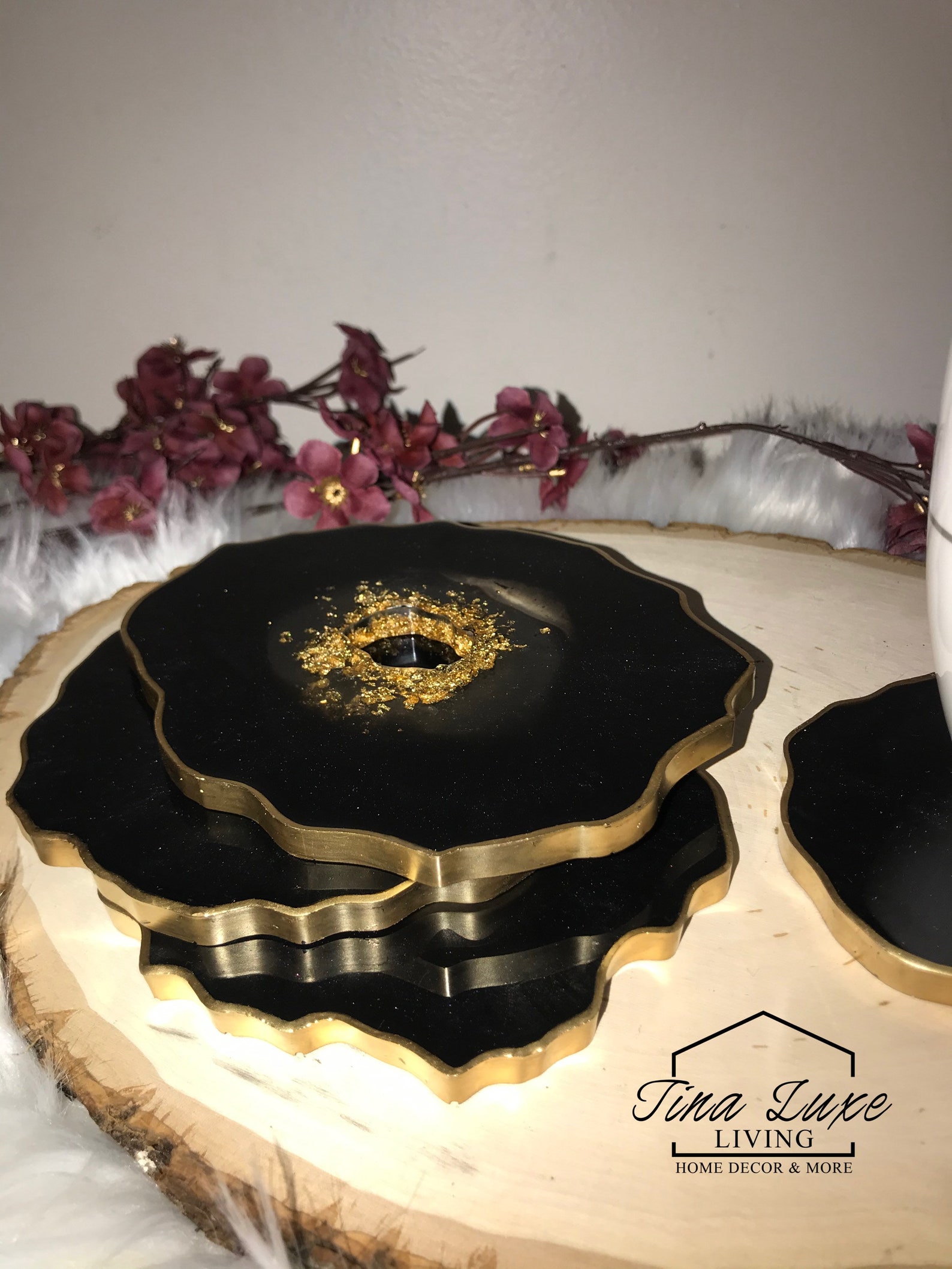 Black and Gold coasters Etsy