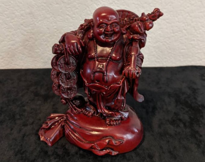 Red Resin Laughing Buddha Statue - Etsy