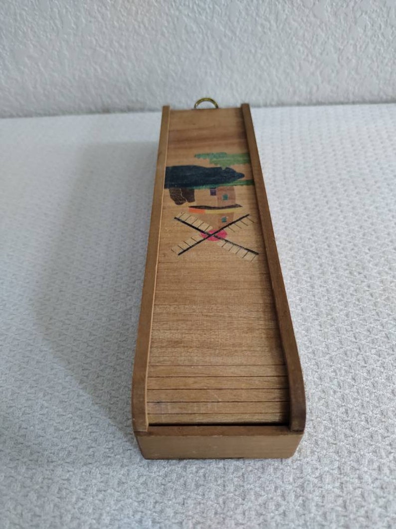 Vintage Japanese Roll Top Wooden Pencil Case Box With Windmill Etsy