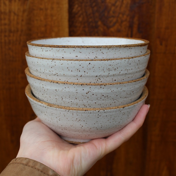 Small White Ceramic Bowls with Exposed Rim, Wheel Thrown