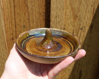 Brown Ceramic Ring Dish, Wheel Thrown