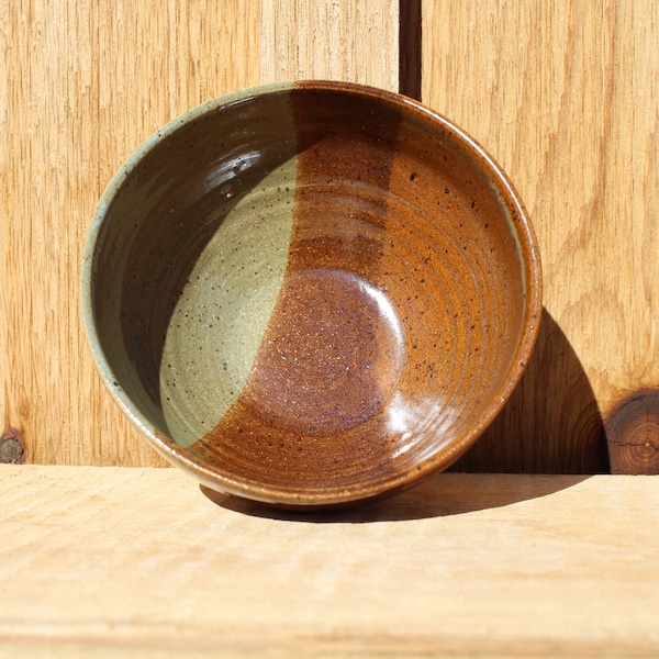 Green and Brown Small Ceramic Bowl, Wheel Thrown