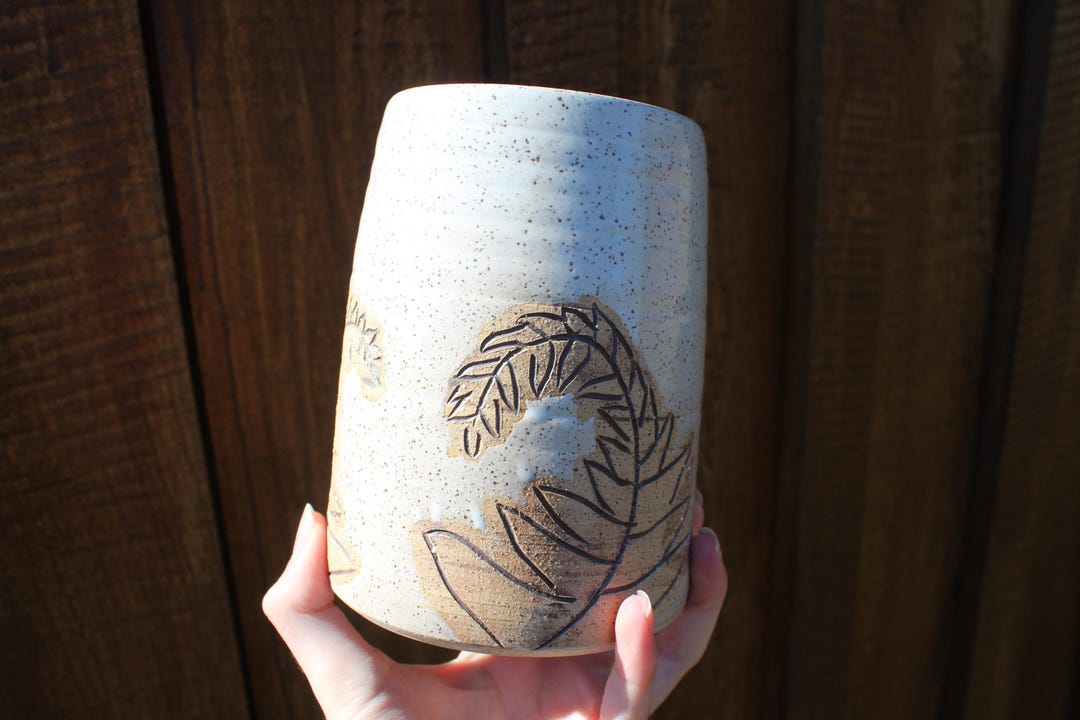 Fern and Cream Speckled Ceramic Vase, Wheel Thrown - Etsy