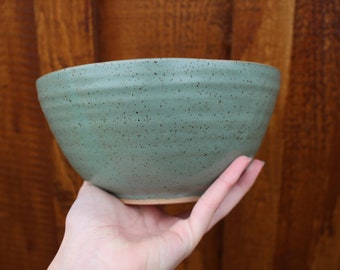 Green Large Ceramic Bowl, Wheel Thrown