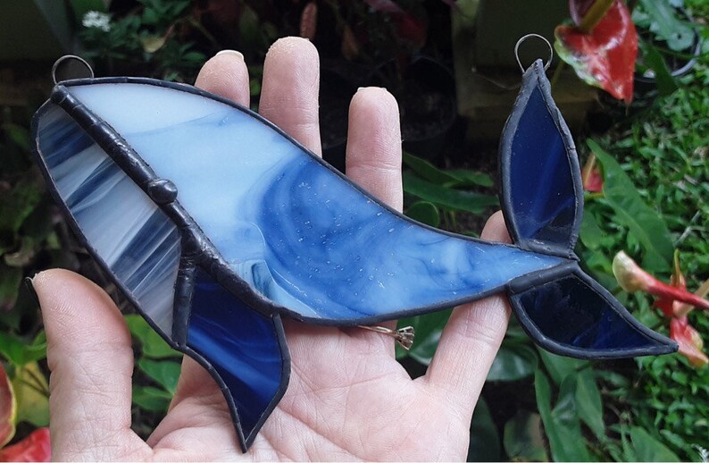 Whale stained glass suncatcher
