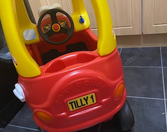 Personalized Personalised Licence Number Plate Little Tikes Cozy Coupe Car – Custom Name, 3D Plastic, Fun Kids Ride Accessory Birthday Gift!