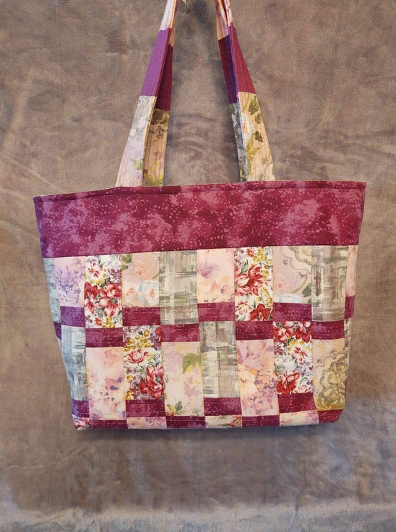 Quilted Purple Floral Patchwork Totebag | Etsy
