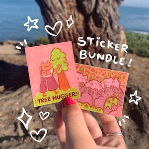 Sticker Pack of 2 Tree Hugger Set - Outdoorsy Camping Sticker Bundle for Nature Lovers