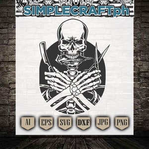 Skull Barber Svg || Barber Skull Svg || Barber Svg || Skeleton Barber Svg || US Barber Svg || Barber Tshirt || Barbers Logo ||Barbers Tshirt