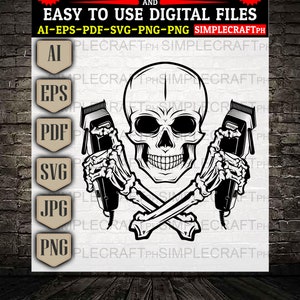 Skull Barber SVG || Barber shirt svg  || Cool Barber svg  || Cricut design