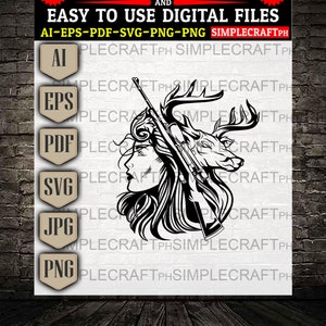 Girl Deer Hunter SVG: Rifle Design, Wild Deer (Digital Files)