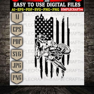 Motorcross crossmotor Amerikaanse vlag SVG: sport Cricut ontwerp (digitale bestanden)