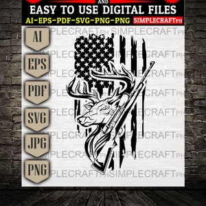 Distressed  Flag Deer Head svg || Deer hunting SVG || hunting rifle svg  || wild deer hunting svg  || Cricut design
