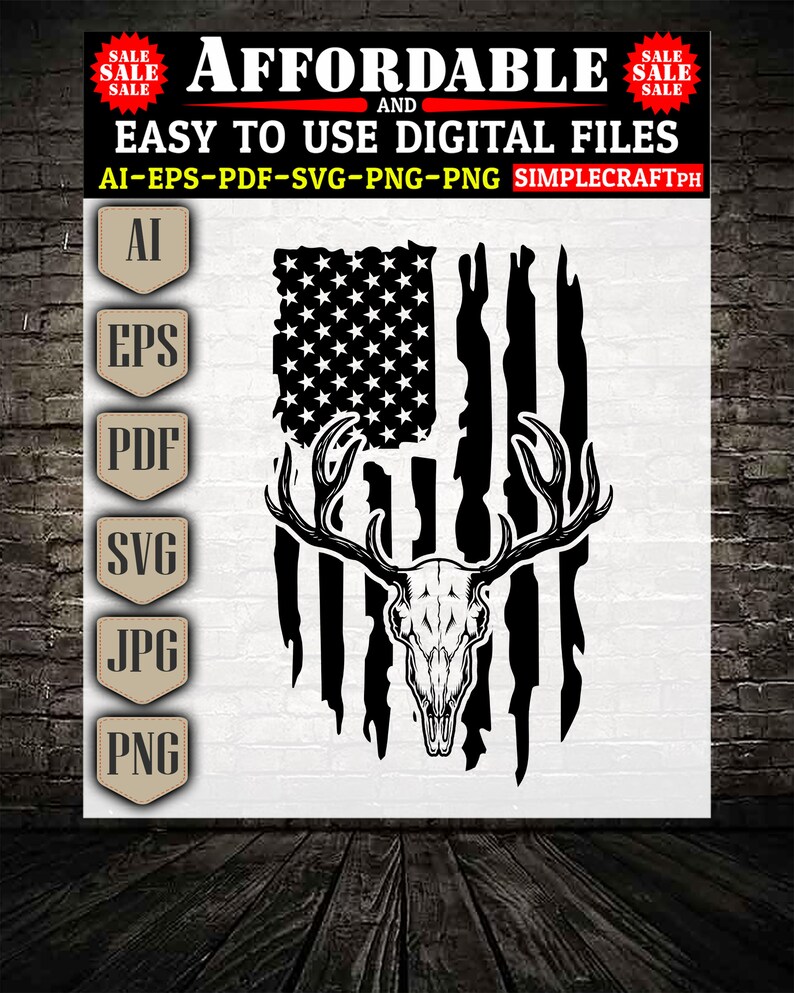 Download Deer Skull svg Deer Hunting svg Distressed American | Etsy