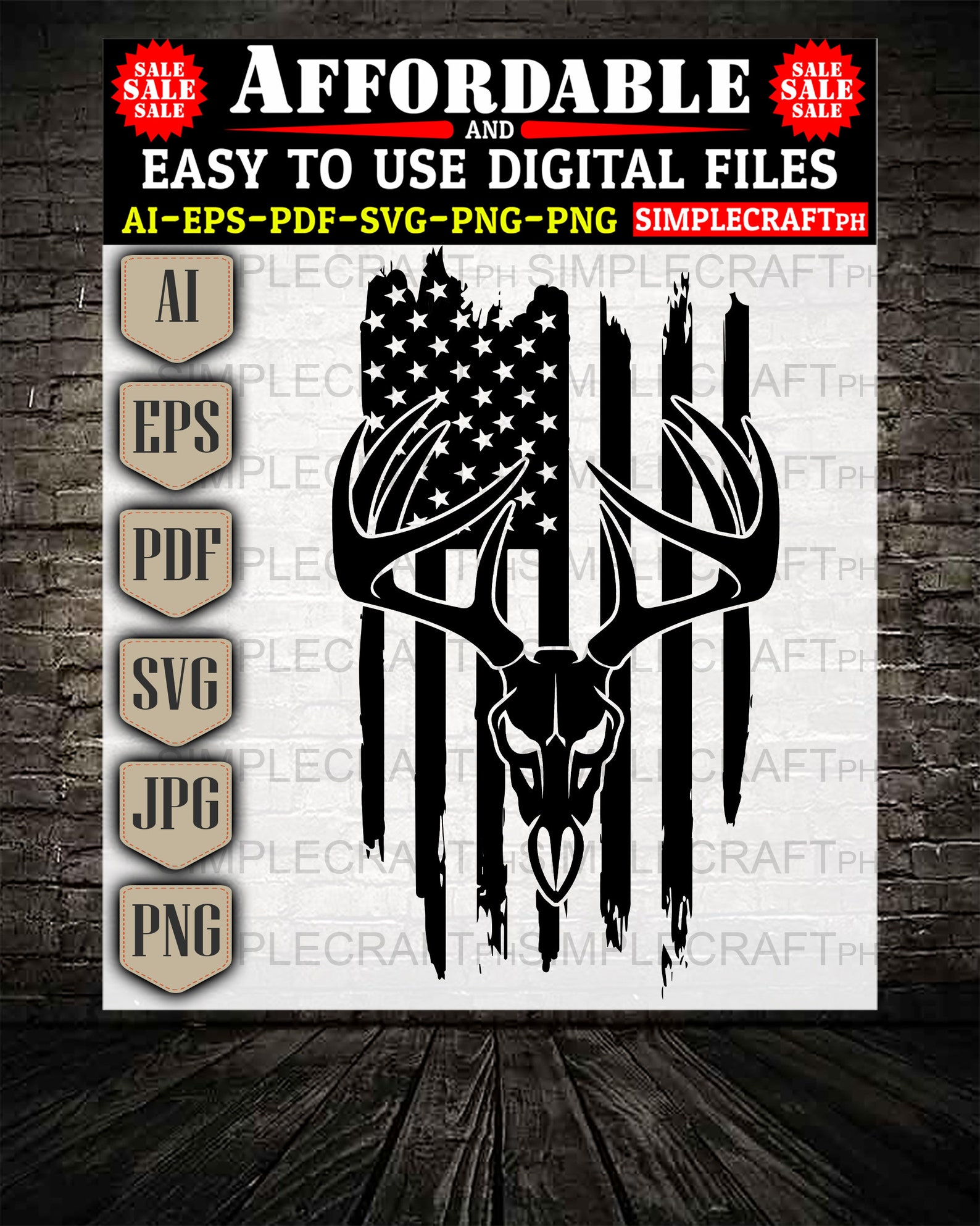 Download Deer Skull svg Deer Hunting svg Distressed American | Etsy