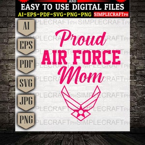 Orgogliosa mamma dell&#39;aeronautica in formato SVG // Airforce in formato SVG // Soldato americano mamma in formato SVG // Design Cricut