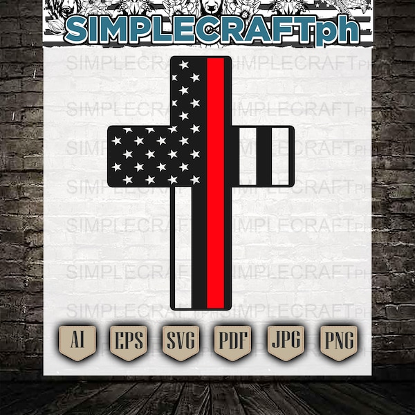 Firefighter Cross || Thin Red Line Svg || US Firefighter Svg || Cross Svg || United States Fireman Svg || Thin Red Line Svg || 911 Responder