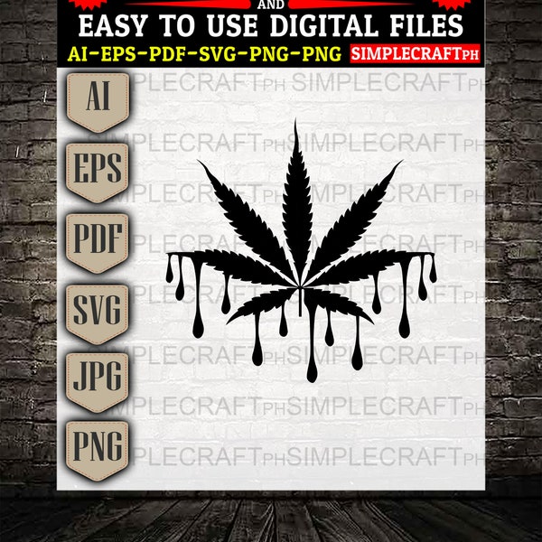 Cannbis Dripping Svg || Dripping Weed Svg || Herb Svg || Marijuana Smoke Svg || Medical Marijuana Svg