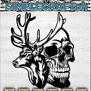 Reh und Schädel Schädel || Maultier Rehbock || Totenkopf || Jagd Tshirt || Outdoor Jagd Clipart || Datei || Jagd-Totenkopf-Svg || Jagd Dekor