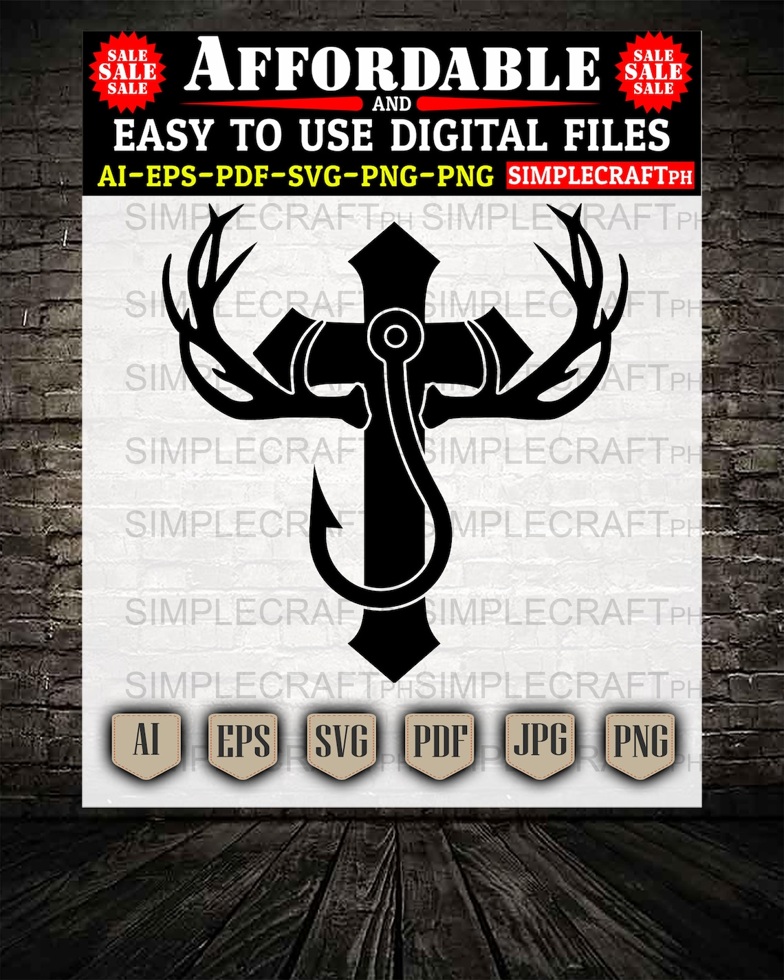 Fish Hook Deer ANTLERS CROSS SVG Duck Hunting Svg Wild Etsy