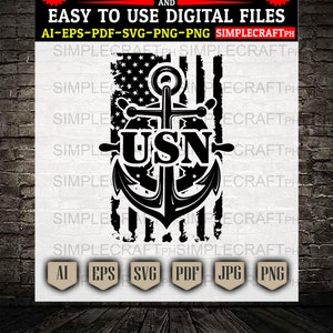 US Navy Anchor Distressed Flag SVG: USN Emblem (Digital Files)