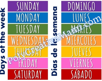 DIGITAL DOWNLOAD - Days of the Week. BILINGUAL (PreSchool)