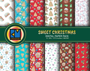 Christmas digital paper,printable watercolor paper pack,Christmas background,Scrapbook paper,gift,Christmas textile prints,Instant download