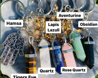 Crystal keyrings | Crystal keychains | Crystal healing | Opalite | Rose quartz | Aventurine | Tigers Eye | Lapis Lazuli | Obsidian